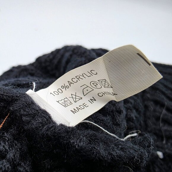 TxT Knit Pom Beanie Black Faux Fur One Size Ribbed Winter Warm Hat Casual - Picture 5 of 6